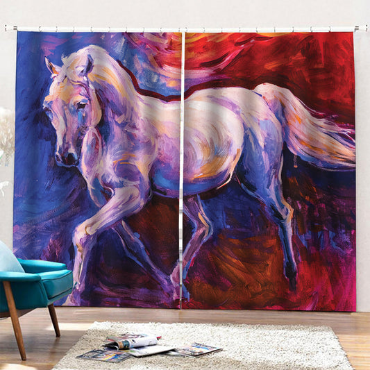 Colorful Horse Portrait Print Pencil Pleat Curtains