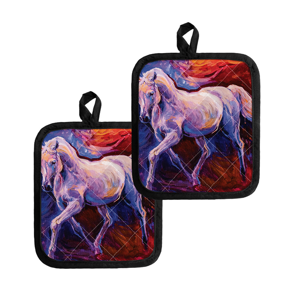 Colorful Horse Portrait Print Pot Holders