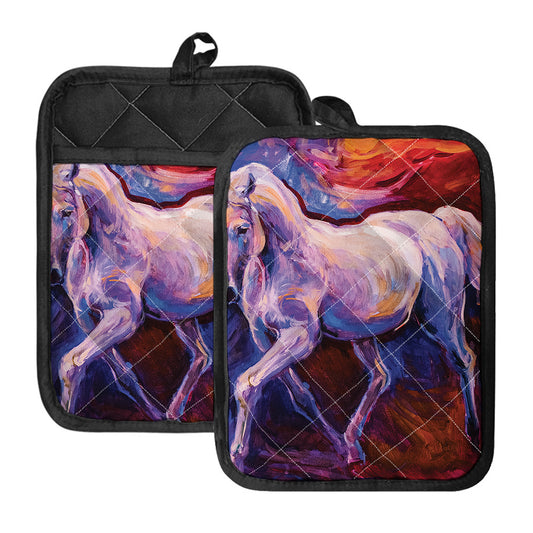 Colorful Horse Portrait Print Pot Holders With Pocket
