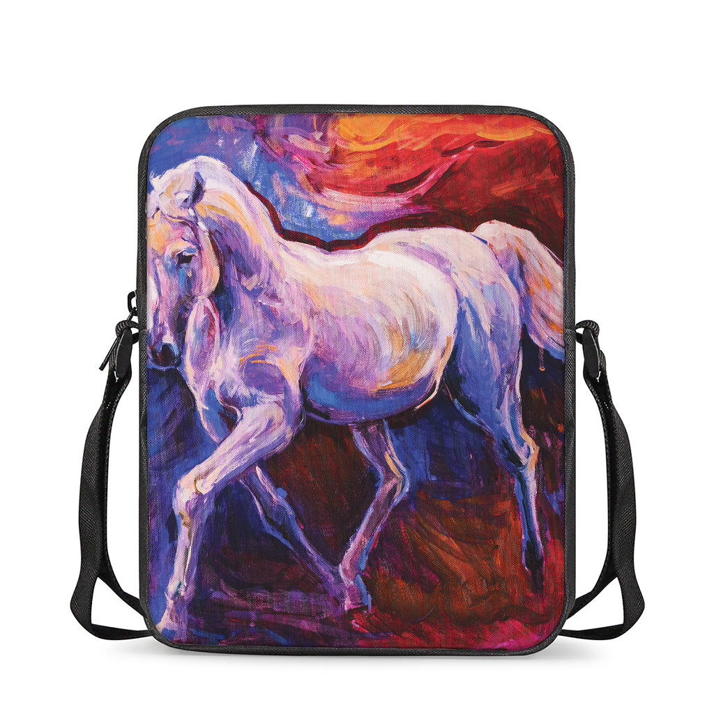 Colorful Horse Portrait Print Rectangular Crossbody Bag