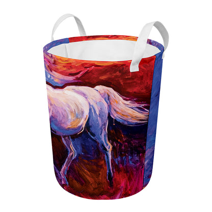 Colorful Horse Portrait Print Round Laundry Basket
