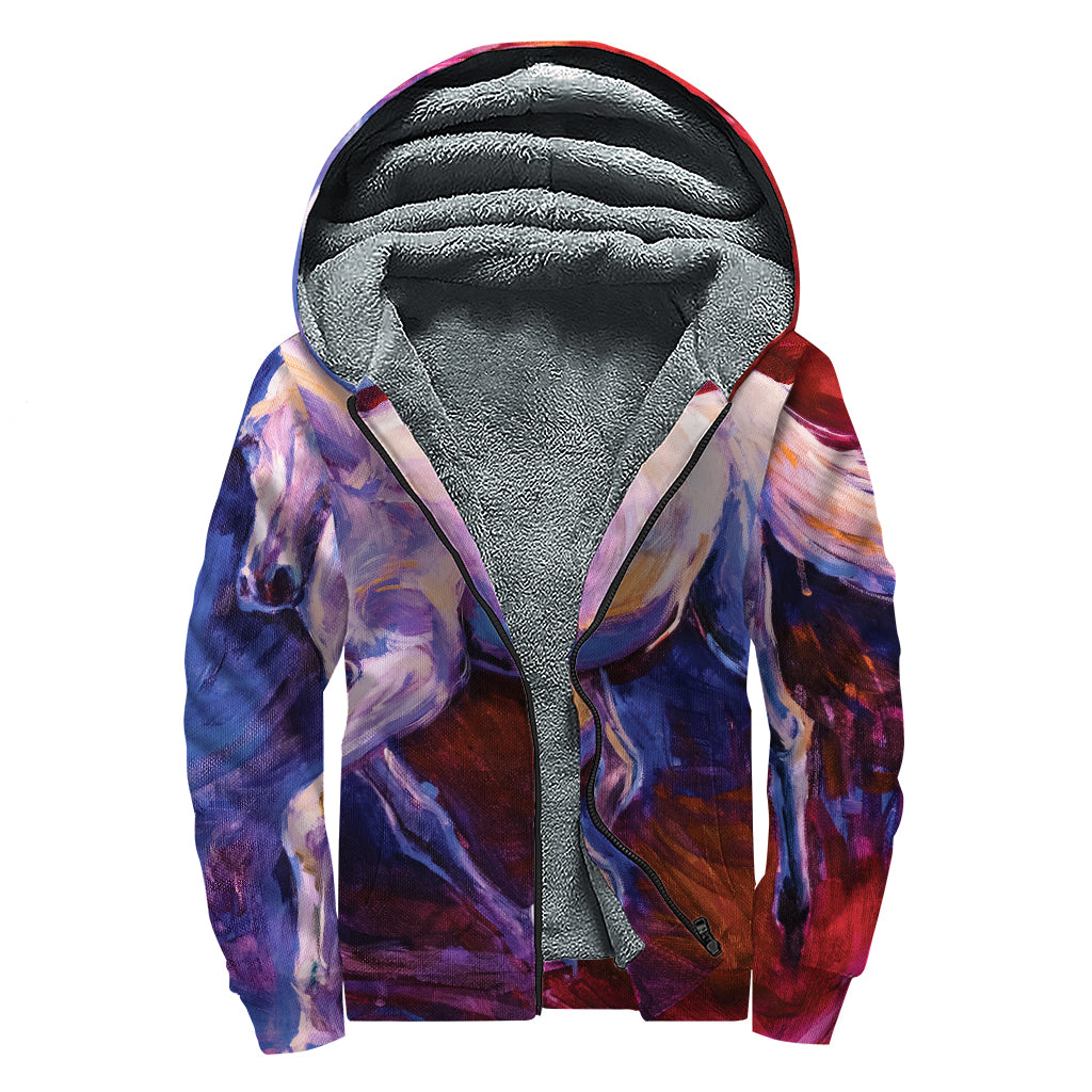 Colorful Horse Portrait Print Sherpa Lined Zip Up Hoodie