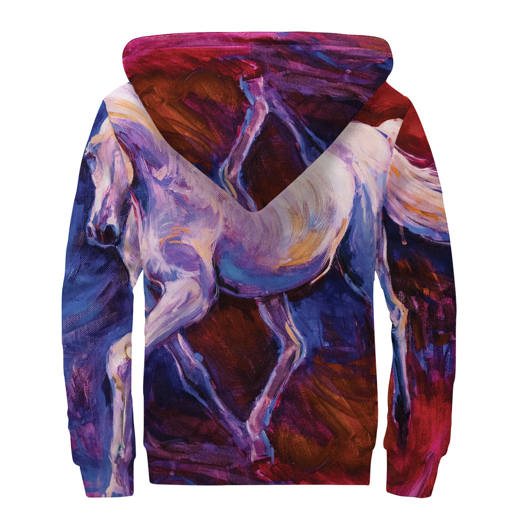 Colorful Horse Portrait Print Sherpa Lined Zip Up Hoodie