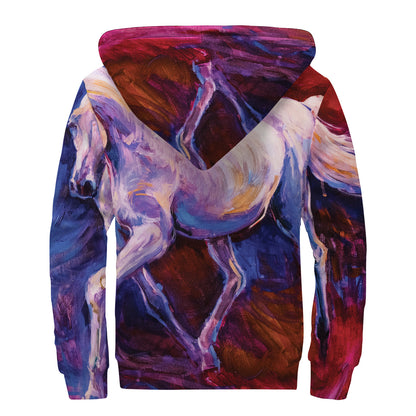 Colorful Horse Portrait Print Sherpa Lined Zip Up Hoodie