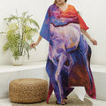 Colorful Horse Portrait Print Silk V-Neck Kaftan Dress