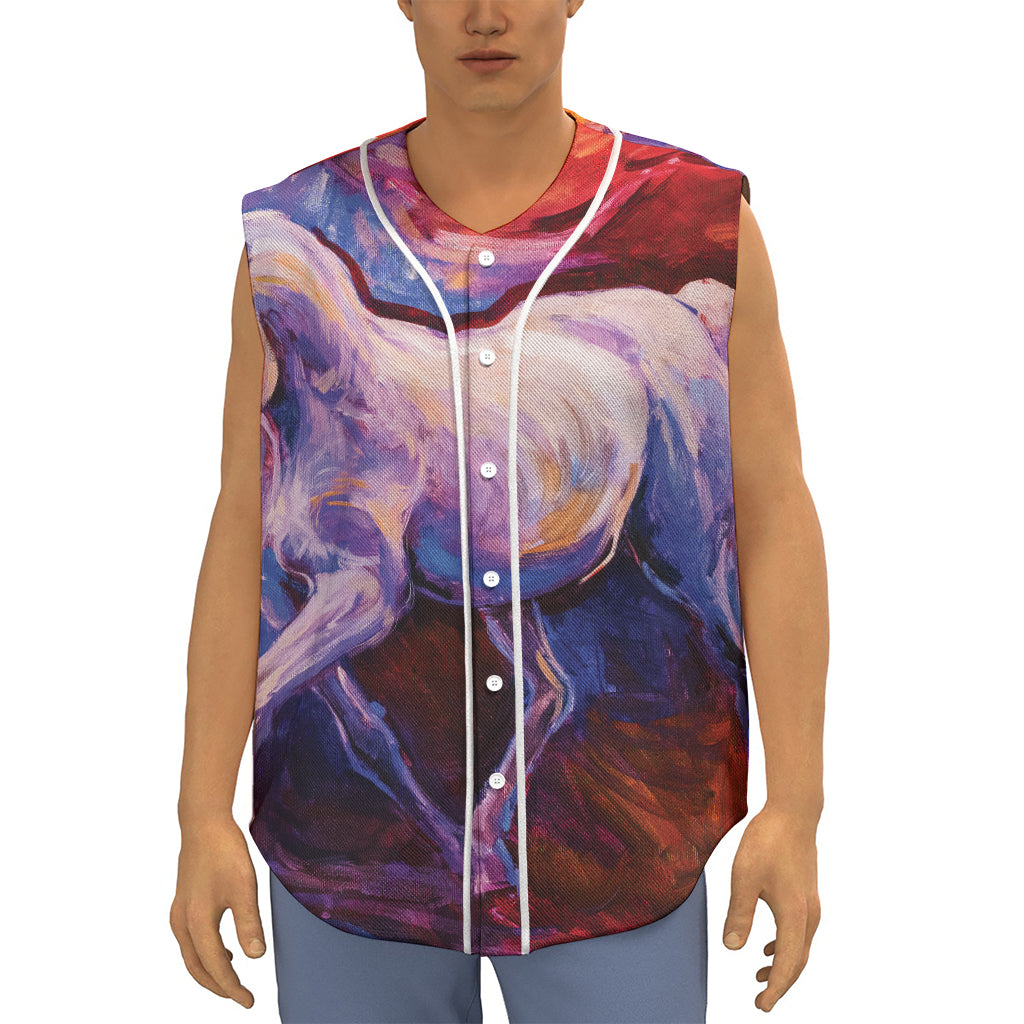 Colorful Horse Portrait Print Sleeveless Baseball Jersey