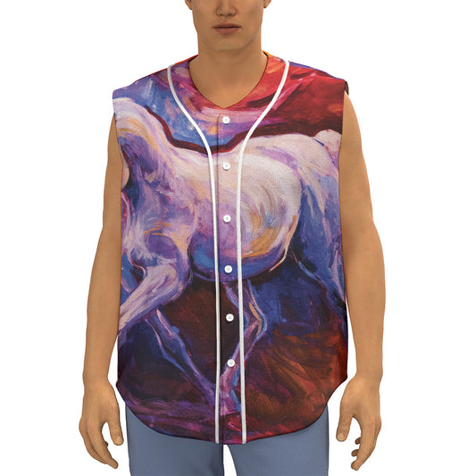 Colorful Horse Portrait Print Sleeveless Baseball Jersey