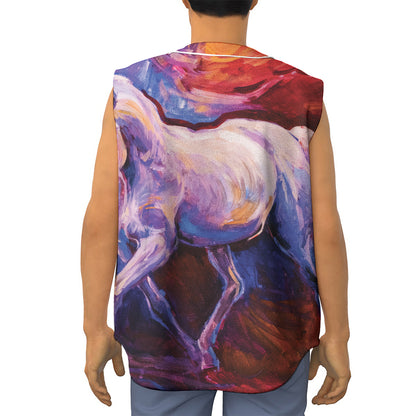 Colorful Horse Portrait Print Sleeveless Baseball Jersey