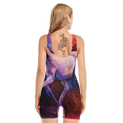 Colorful Horse Portrait Print Sleeveless One Piece Swimsuit