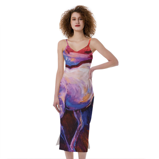Colorful Horse Portrait Print Slim Fit Midi Cami Dress