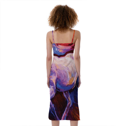 Colorful Horse Portrait Print Slim Fit Midi Cami Dress