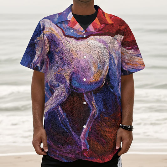 Colorful Horse Portrait Print Textured Short Sleeve Shirt