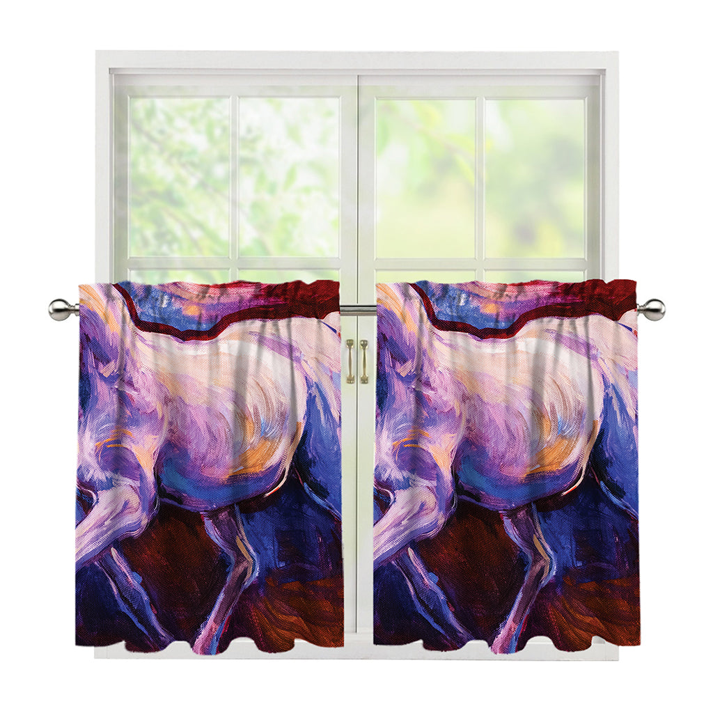 Colorful Horse Portrait Print Tier Curtains
