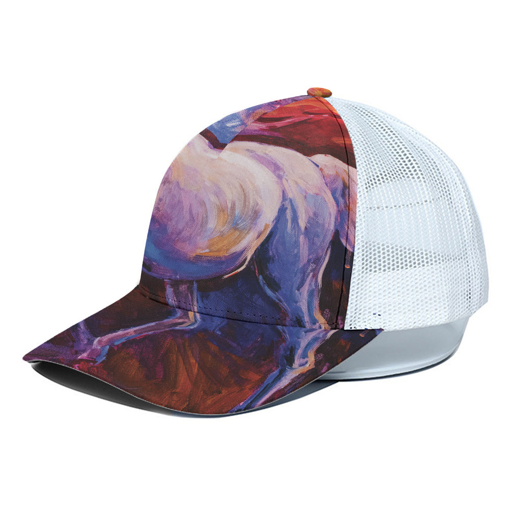 Colorful Horse Portrait Print White Mesh Trucker Cap