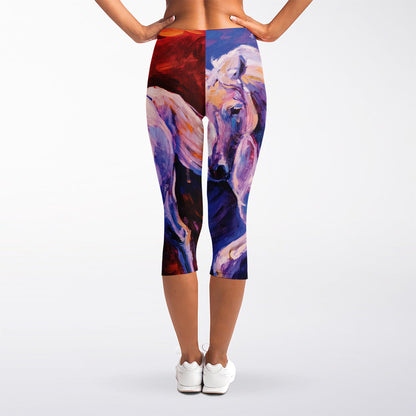 Colorful Horse Portrait Print Women's Capri Leggings