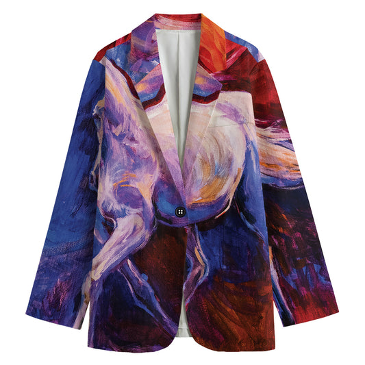 Colorful Horse Portrait Print Women's Cotton Blazer