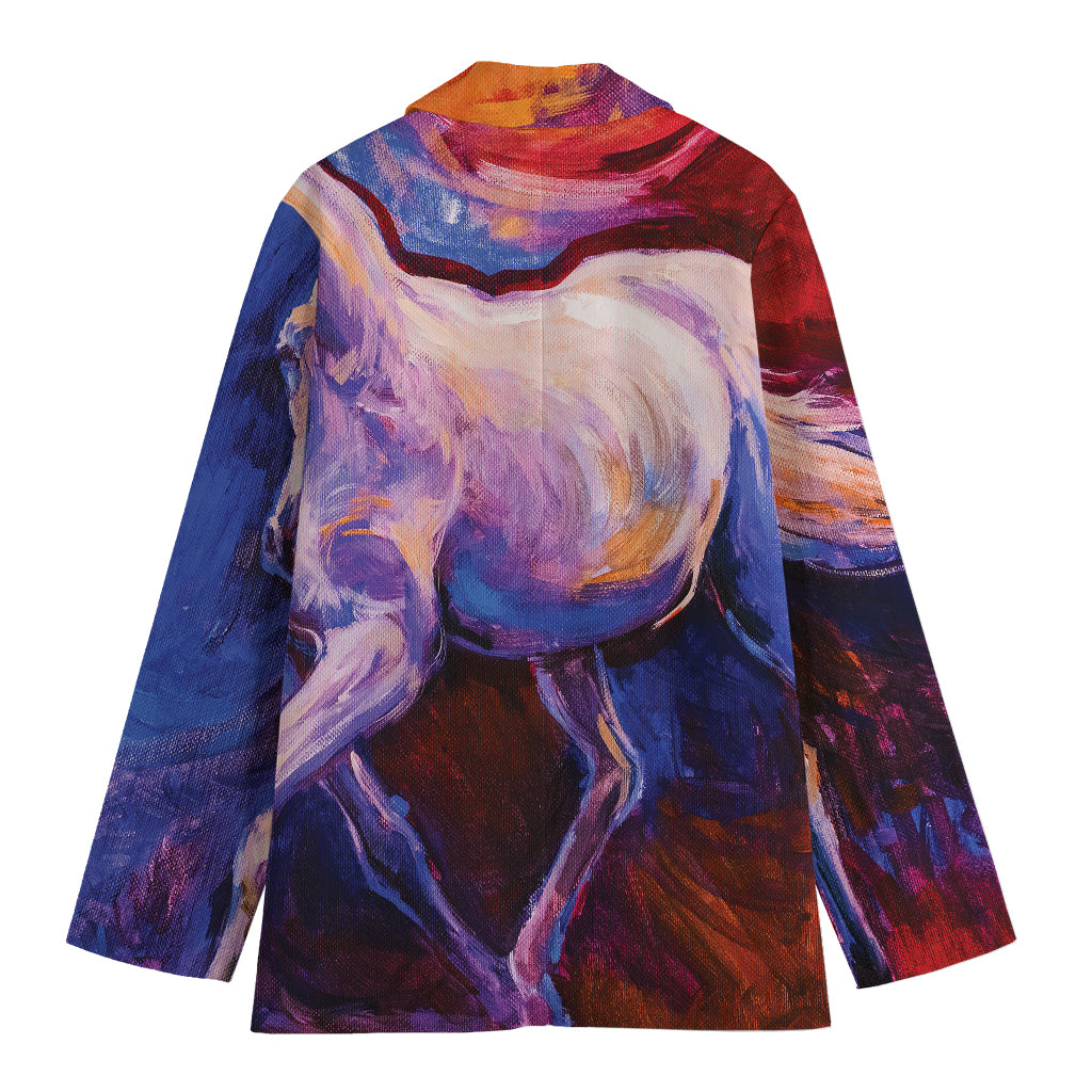 Colorful Horse Portrait Print Women's Cotton Blazer