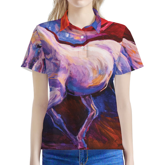 Colorful Horse Portrait Print Women's Polo Shirt