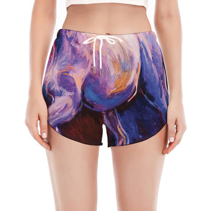 Colorful Horse Portrait Print Women's Split Running Shorts