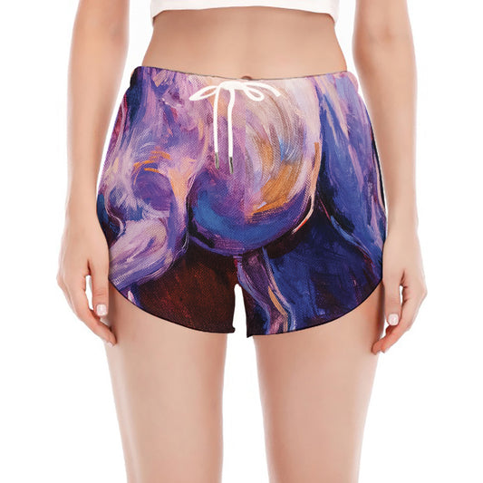 Colorful Horse Portrait Print Women's Split Running Shorts
