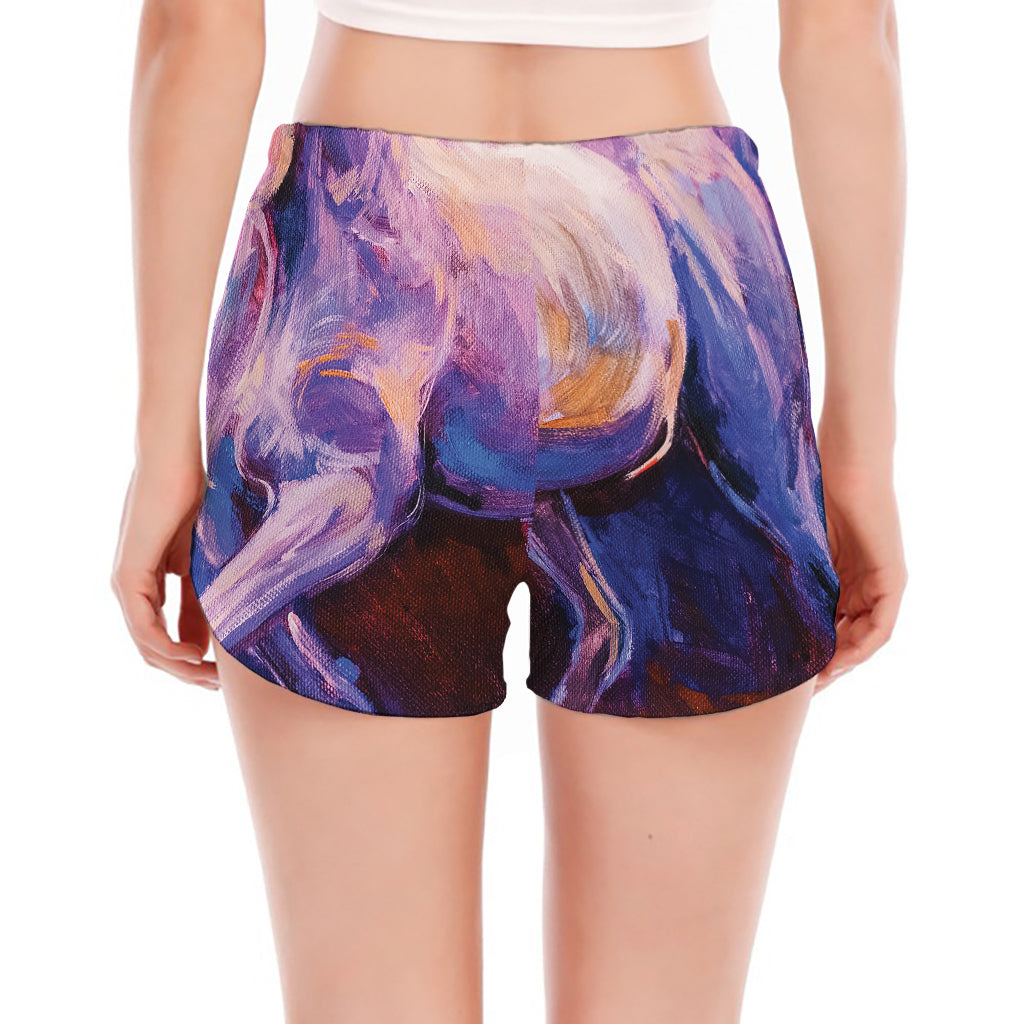 Colorful Horse Portrait Print Women's Split Running Shorts