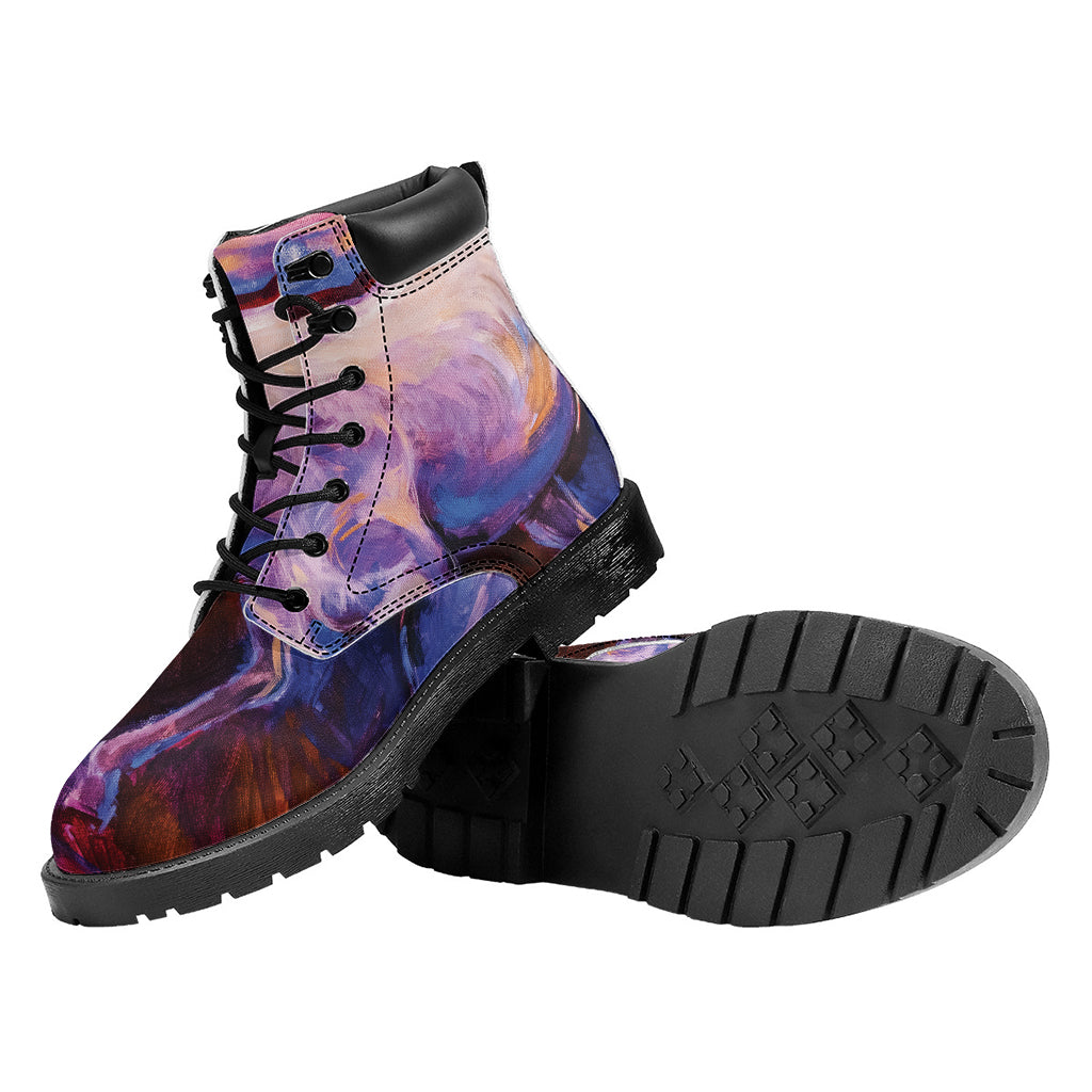 Colorful Horse Portrait Print Work Boots