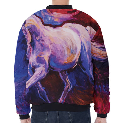Colorful Horse Portrait Print Zip Sleeve Bomber Jacket