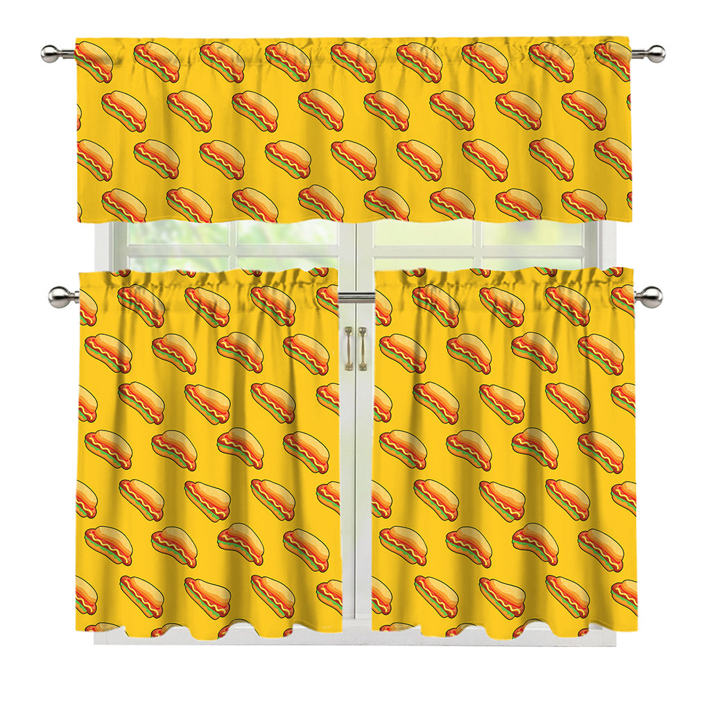 Colorful Hot Dog Pattern Print 3 Piece Kitchen Curtains