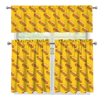 Colorful Hot Dog Pattern Print 3 Piece Kitchen Curtains