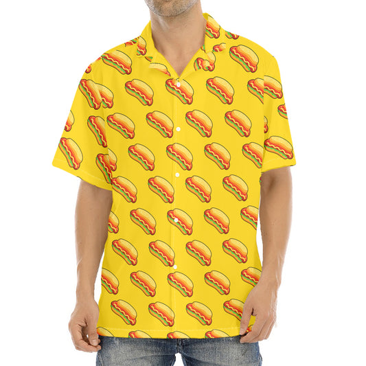 Colorful Hot Dog Pattern Print Aloha Shirt