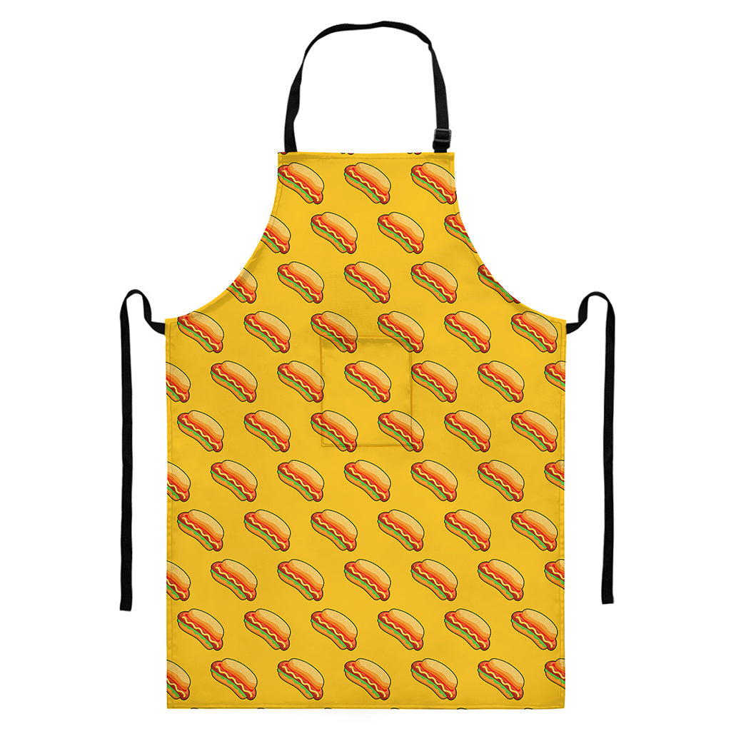 Colorful Hot Dog Pattern Print Bib Apron With Pocket