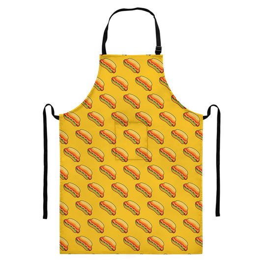 Colorful Hot Dog Pattern Print Bib Apron With Pocket