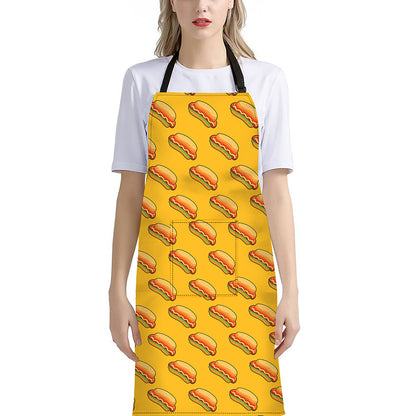 Colorful Hot Dog Pattern Print Bib Apron With Pocket