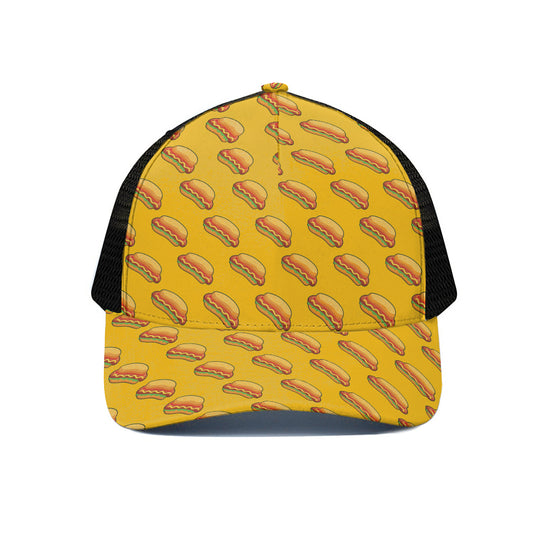 Colorful Hot Dog Pattern Print Black Mesh Trucker Cap
