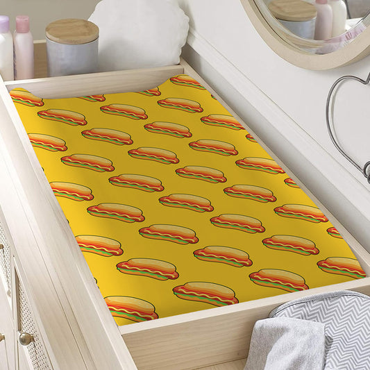 Colorful Hot Dog Pattern Print Changing Pad Cover