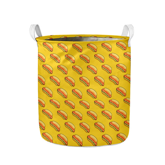 Colorful Hot Dog Pattern Print Collapsible Laundry Basket