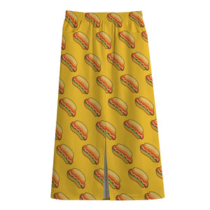 Colorful Hot Dog Pattern Print Cotton Front Slit Maxi Skirt