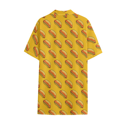 Colorful Hot Dog Pattern Print Cotton Hawaiian Shirt