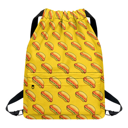 Colorful Hot Dog Pattern Print Drawstring Backpack