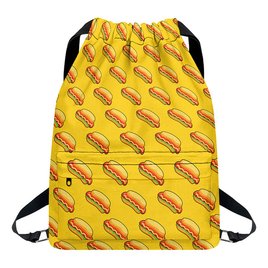 Colorful Hot Dog Pattern Print Drawstring Backpack
