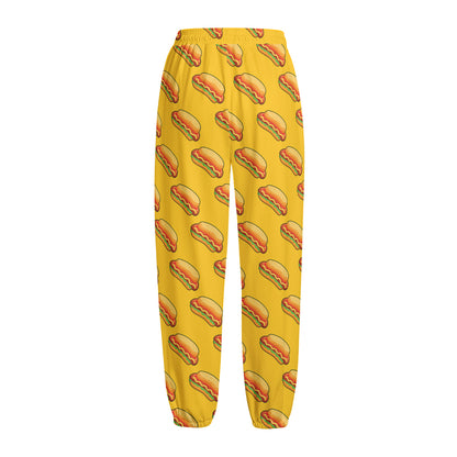 Colorful Hot Dog Pattern Print Fleece Lined Knit Pants