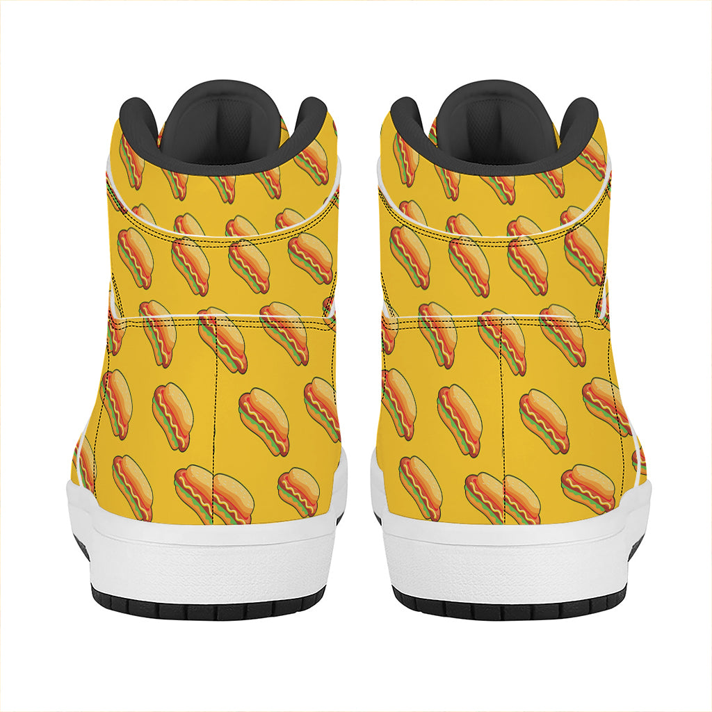 Colorful Hot Dog Pattern Print High Top Leather Sneakers