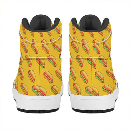 Colorful Hot Dog Pattern Print High Top Leather Sneakers