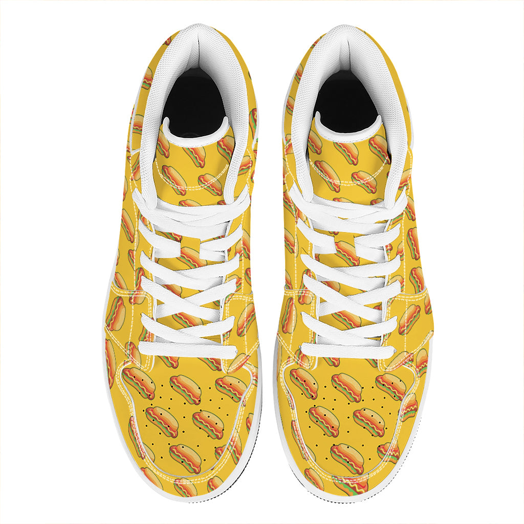 Colorful Hot Dog Pattern Print High Top Leather Sneakers