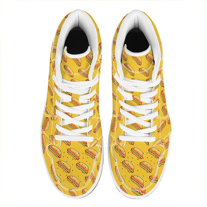 Colorful Hot Dog Pattern Print High Top Leather Sneakers