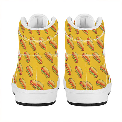 Colorful Hot Dog Pattern Print High Top Leather Sneakers