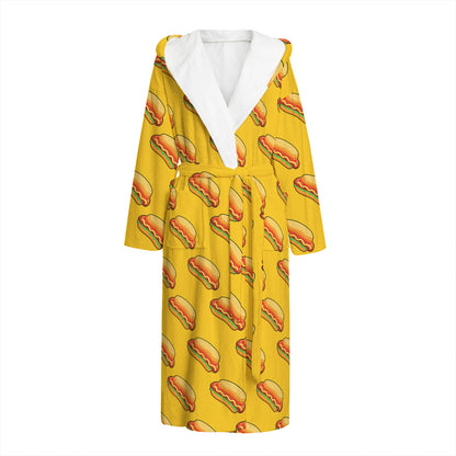 Colorful Hot Dog Pattern Print Hooded Bathrobe
