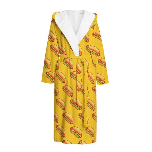 Colorful Hot Dog Pattern Print Hooded Bathrobe