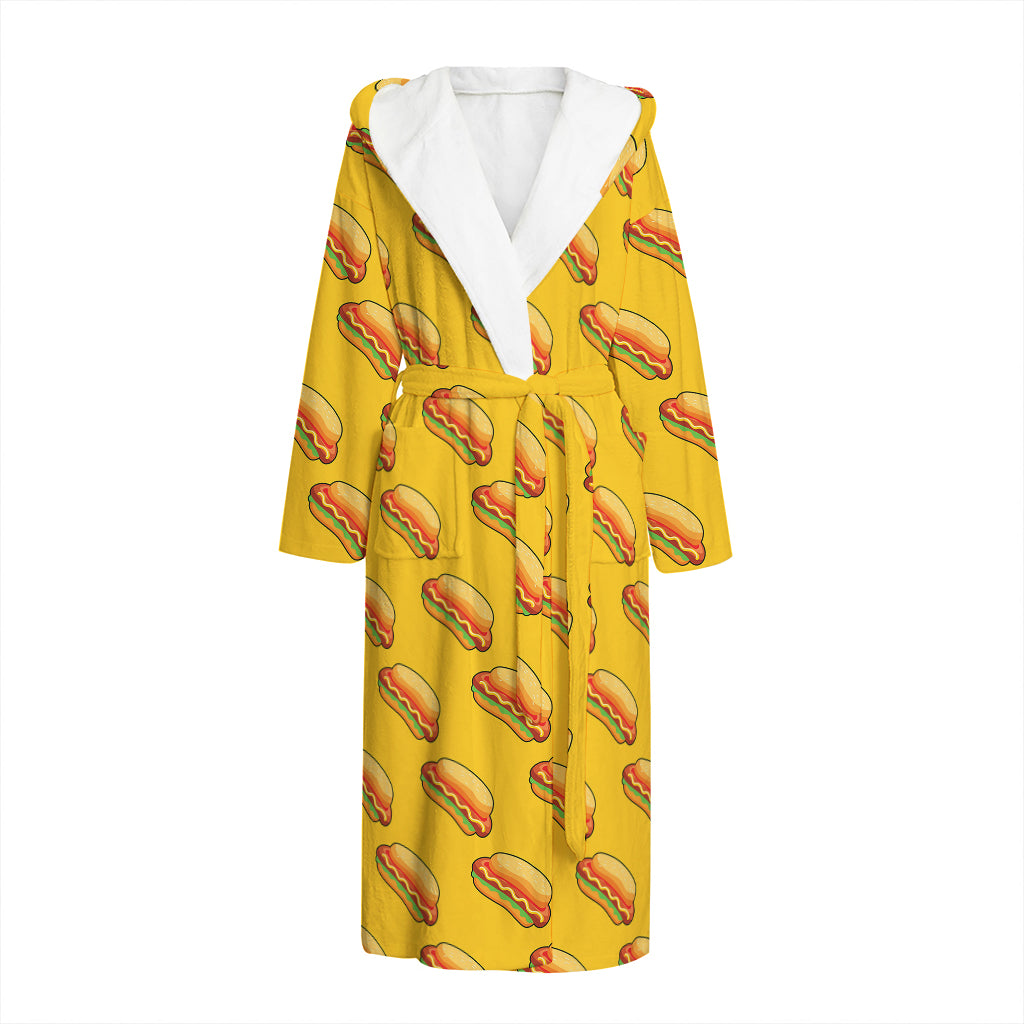 Colorful Hot Dog Pattern Print Hooded Bathrobe