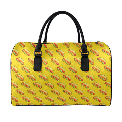 Colorful Hot Dog Pattern Print Leather Duffle Bag